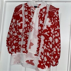 Diane Freis Vintage 80’s Red & White Floral Blouse M/L